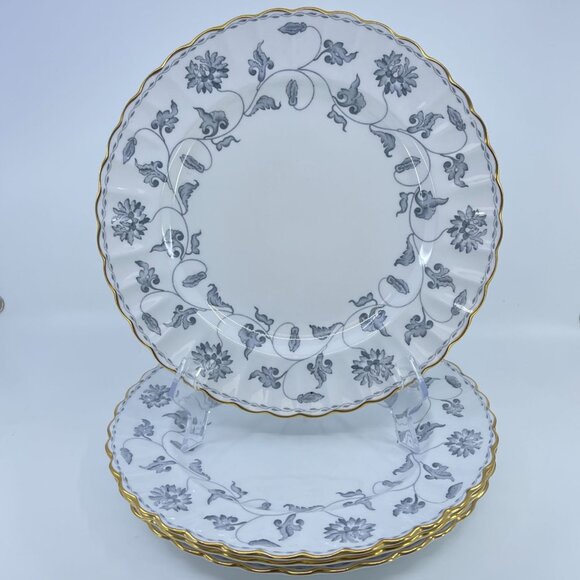 vintage spode colonel gray bone china dinner plates set of 4 floral gold trim - Picture 1 of 6